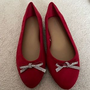 Torrid NWOT Red Flats with Rhinestone Bows- 13W